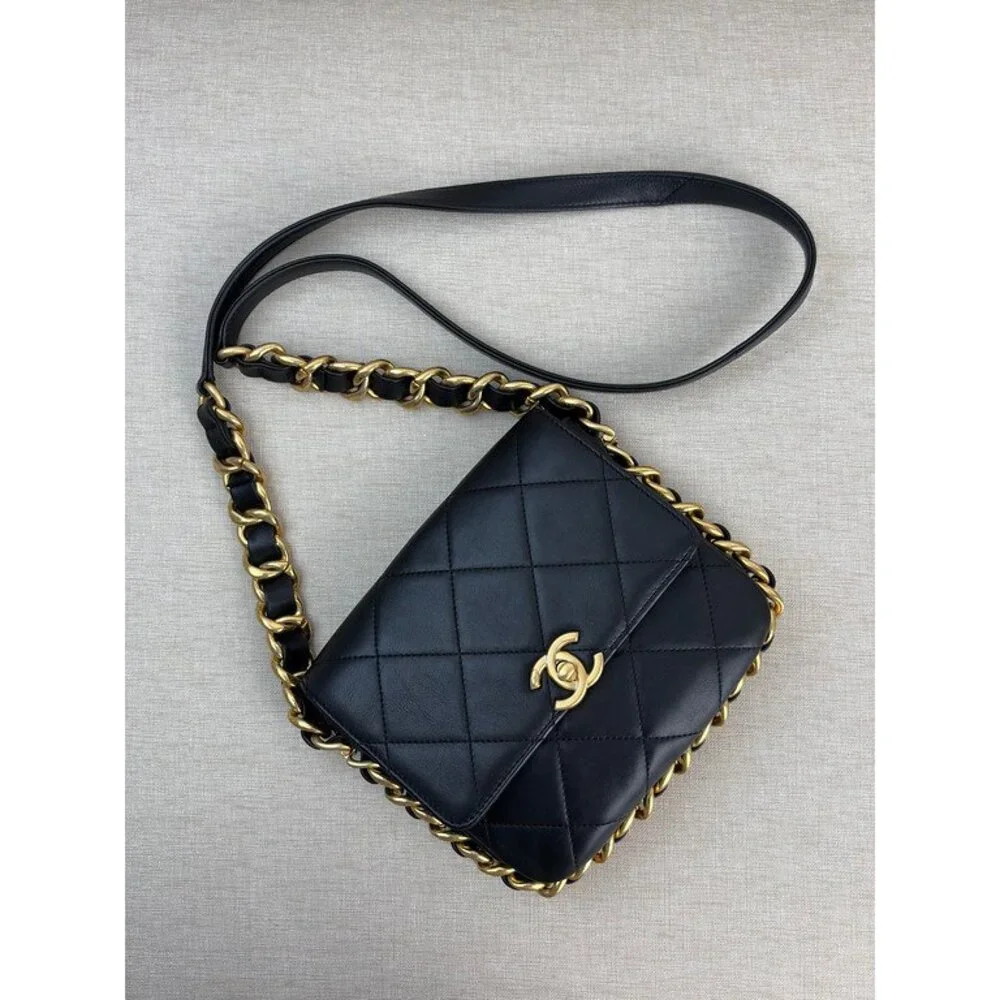 CHANEL Black Calfskin Square Flap Bag Mini GHW